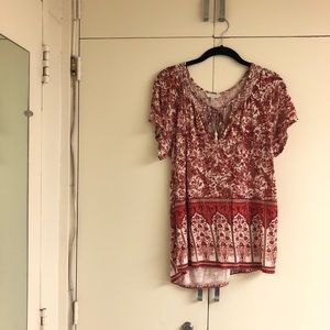 Lucky Brand Red and White Boho Top- xS